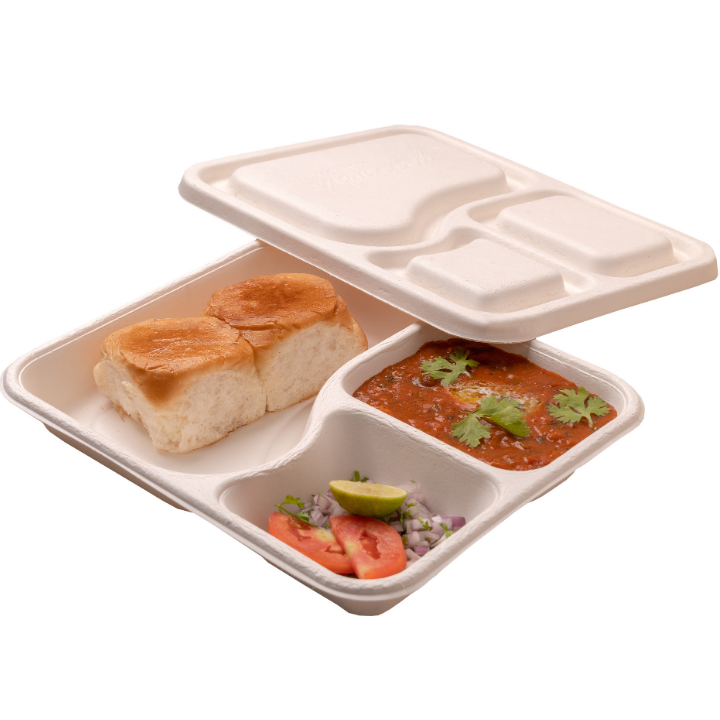 5 Compartment Lunch Tray, 100 ?o Friendly, Biodegradable